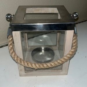 Glass Threshold Hanging Lantern with jute burlap rope handle